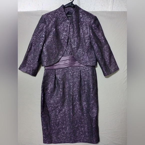 R&M Richards Women’s Two-Piece Lace Overlay Dress with Jacket Purple Sz 8 - Picture 1 of 11